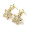 Star Rack Plating Brass Micro Pave Cubic Zirconia Dangle Stud Earrings EJEW-F331-25G-1