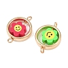 CCB Plastic Frame with Polymer Clay Smiling Face Flower Beads Flat Round Links Connector Charms KK-D103-10B-G-2