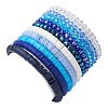 10Pcs Polymer Clay Disc & Glass & Brass Beaded Stretch Bracelets Set BJEW-JB09676-01-3