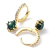 Rhombus Natural Malachite Dangle Hoop Earrings with Cubic Zirconia EJEW-B027-24G-2