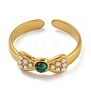 Bowknot Synthetic Malachite & ABS Plastic Imitation Pearl Finger Rings RJEW-U015-04G-2