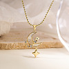 Brass Clear Cubic Zirconia & Shell Moon Star Pendant Ball Chain Necklaces for Women PW-WGF0F67-01-2