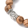 Natural Wood & Lava Rock Round Beads Stretch Bracelets BJEW-JB12353-01-3