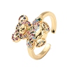 Cubic Zirconia Bear Open Cuff Rings RJEW-P089-03G-2