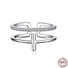 Rhodium Plated 925 Sterling Silver Cross Open Cuff Rings with Cubic Zirconia RJEW-F150-51P-6