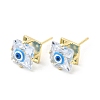 Square Glass with Enamel Evil Eye Stud Earrings EJEW-P210-03G-03-1