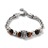 Leopard Head Natural Mixed Gemstone Beaded Bracelets with 201 Stainless Steel Lobster Claw Clasps BJEW-Q334-12-2
