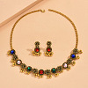 Flat Round & Flower Alloy Rhinestone Pendant Necklace & Stud Dangle Earring Sets FS-WG9BC55-01-1