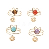 Round Natural Natural  Hemimorphite & Amethyst & Carnelian & Tiger Eye Finger Rings RJEW-TA00145-1