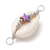 6Pcs 6 Styles Natural Cowrie Shell Copper Wire Wrapped Star & Heart & Round Links PALLOY-JF02940-4