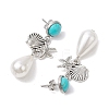 ABS Plastic Imitation Pearl & Alloy Dangle Stud Earrings EJEW-JE06300-01-4