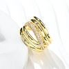 Rack Plating Brass Micro Pave Cubic Zirconia Open Cuff Finger Rings for Women RJEW-M028-81G-1