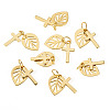 10Pcs Cross with Leaf Brass Pendants PALLOY-TAC0273-3