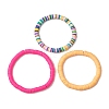 3Pcs 3 Colors Polymer Clay Disc Beaded Stretch Bracelet Sets BJEW-JB10439-01-3