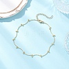 Brass Curved Bar Link Chains with Round Ball Charms Anklets for Women AJEW-AN00713-1