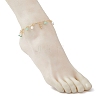 Natural Green Aventurine Chip & Round Shell Pearl Cross Tassel Anklets AJEW-AN00716-02-3