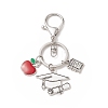 Tibetan Style Alloy Doctor Hat & Book Pendant Keychain with Apple Resin Charms KEYC-TA00006-3