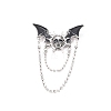 Halloween Skull Bat Alloy Enamel Hanging Chain Brooch with Double Chains PW-WGF646C-01-1