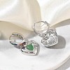Brass Micro Pave Cubic Zirconia and Cat Eye Beads Heart Hoop Dangle Earrings KK-CBAD9DF-01P-7