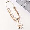 Summer Beach Natural Cowrie Shell & Glass Flower Pendant Double Layered Necklaces for Women FS-WGA7A0B-02-3