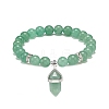 Natural Green Aventurine Round Beaded Stretch Bracelet with Bullet Charms BJEW-JB09018-02-1