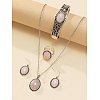 Oval Alloy with Natural Rose Quartz Pendant Necklaces & Dangle Earrings & Cuff Ring & Bangles Sets WG03D09-02-1