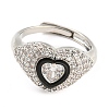 Enamel Heart Adjustable Ring with Clear Cubic Zirconia RJEW-Q781-01P-01-2