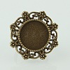 Vintage Adjustable Iron Finger Ring Components Alloy Flower Cabochon Bezel Settings PALLOY-O039-16AB-NF-2