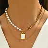 Stainless Steel & White Imitation Pearl Asymmetrical Double Layer Necklaces RG9925-1