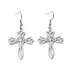 Tarnish Resistant 304 Stainless Steel Hollow Out Cross with Flower Dangle Earrings for Women EJEW-P222-02P-1