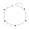 Natural Black Agate(Dyed & Heated) & Natural Pearl & 304 Stainless Steel Heart Tassel Curb Chain Necklaces NJEW-JN05342-4