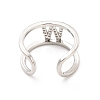 Clear Cubic Zirconia Initial Letter Open Cuff Ring RJEW-A012-01P-W-3