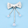 Crystal Rhinestone Bowknot with Plastic Pearl Lapel Pin JEWB-T002-09S-2