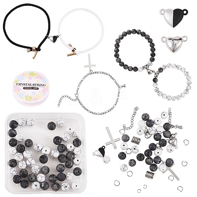 Heart & Round Magnetic Clasp Couple Bracelets DIY Making Kits DIY-SZ0006-27-1