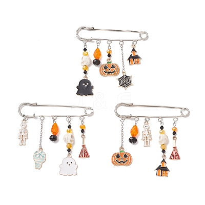 3Pcs 3 Colors Halloween Enamel Brooch Pins JEWB-TA00020-1
