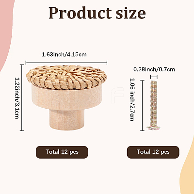 Rattan Woven & Wood Round Drawer Knobs DIY-WH20410-01A-1