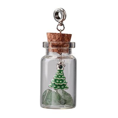 Natural Green Aventurine Beaded Wishing Bottle European Dangle Large Hole Pendants PALLOY-JF00157-02-1