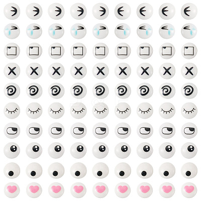 100Pairs 10 Styles Flat Round Cartoon Resin Cabochons CRES-TA0001-97-1