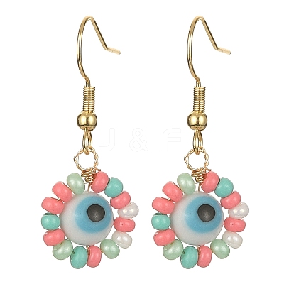 Glass Seed & Lampwork Evil Eye Dangle Earring EJEW-JE05294-1