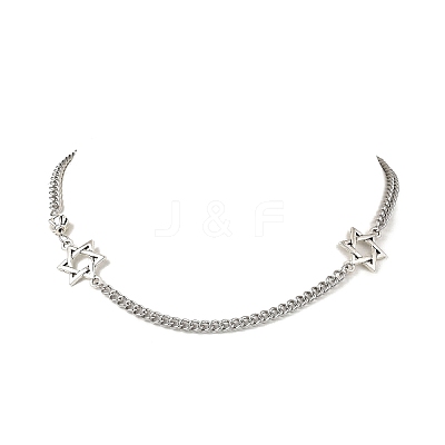 304 Stainless Steel Star of David Link Chain Necklaces NJEW-JN05658-1