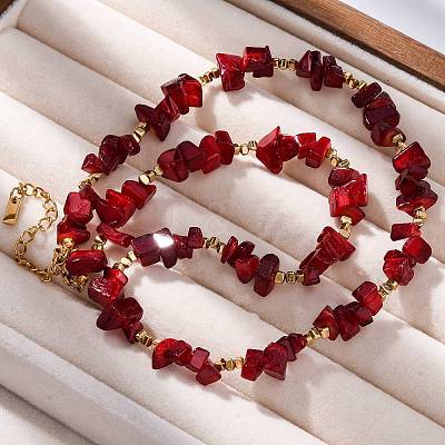 Nuggets Red Glass & Synthetic Non-magnetic Hematite Beaded Necklaces NJEW-U026-18G-1