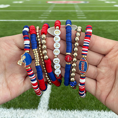 8Pcs 1Bag Rugby Polymer Clay Heishi & CCB Plastic Beaded Stretch Bracelets Set BJEW-PA0001-12A-1
