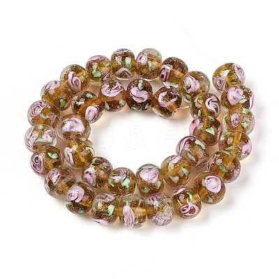Handmade Lampwork Inner Flower Rondelle Beads Strands LAMP-T022-24C-1