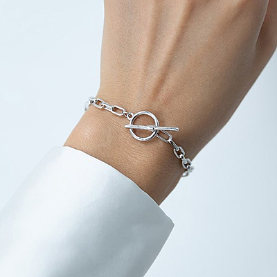 S925 Sterling Silver Geometric Chain Bracelet and Necklace Set for Daily Wear JM3454-2-1