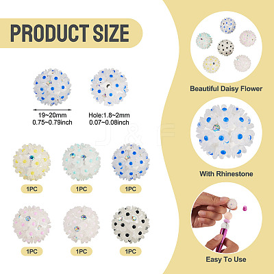 6Pcs 6 Colors Handmade Polymer Clay Rhinestone with Resin Daisy Flower CLAY-TA0001-97-1