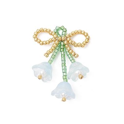 Glass Seed Beaded Bowknot with Flower Pendants PALLOY-MZ01129-04-1
