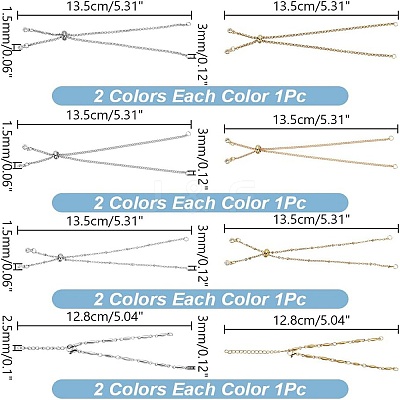 8Pcs 4 Styles 304 Stainless Steel Satellite Chain Bracelet Slider Making AJEW-AR0001-87-1