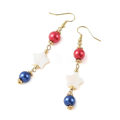Star Natural Shell & Glass Dangle Earrings EJEW-TA00815-1