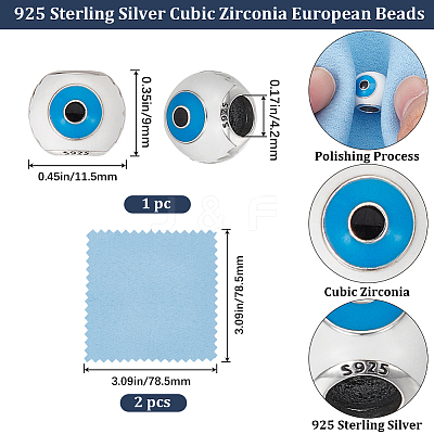 Anti-Tarnish 1Pc Rhodium Plated 925 Sterling Silver European Beads FIND-BBC0002-90-1
