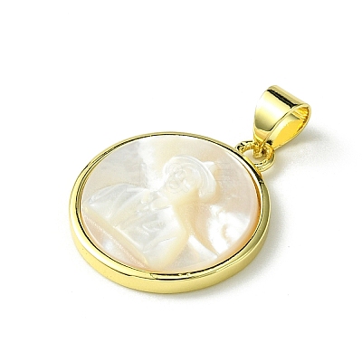 Rack Plating Brass Pave Natural Shell Pendants KK-A204-01B-01G-1